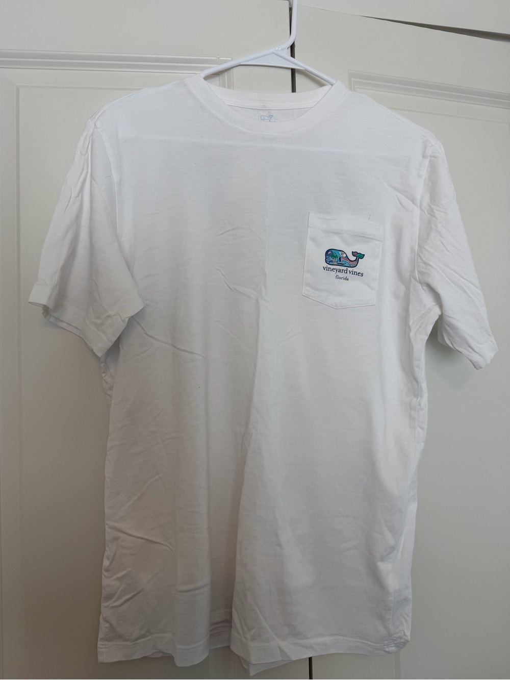Vineyard Vines White Short-Sleeve Pocket Tee with Whale Logo Florida Edition